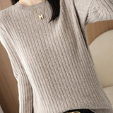 Casual Minimalist Solid-Color Ribbed Texture Knitted Top