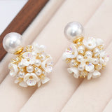 Pearl flower stud earrings