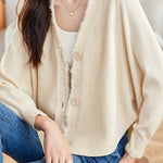 Casual Batwing Sleeve Fringed Knit Cardigan - liwisi