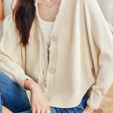 Casual Batwing Sleeve Fringed Knit Cardigan - liwisi
