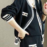 Elegant Temperament Color-Block Knitted Top And Wide-Leg Pants 2-piece Set
