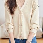 Casual Batwing Sleeve Fringed Knit Cardigan - liwisi