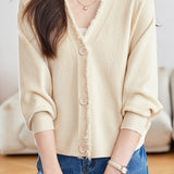 Casual Batwing Sleeve Fringed Knit Cardigan - liwisi
