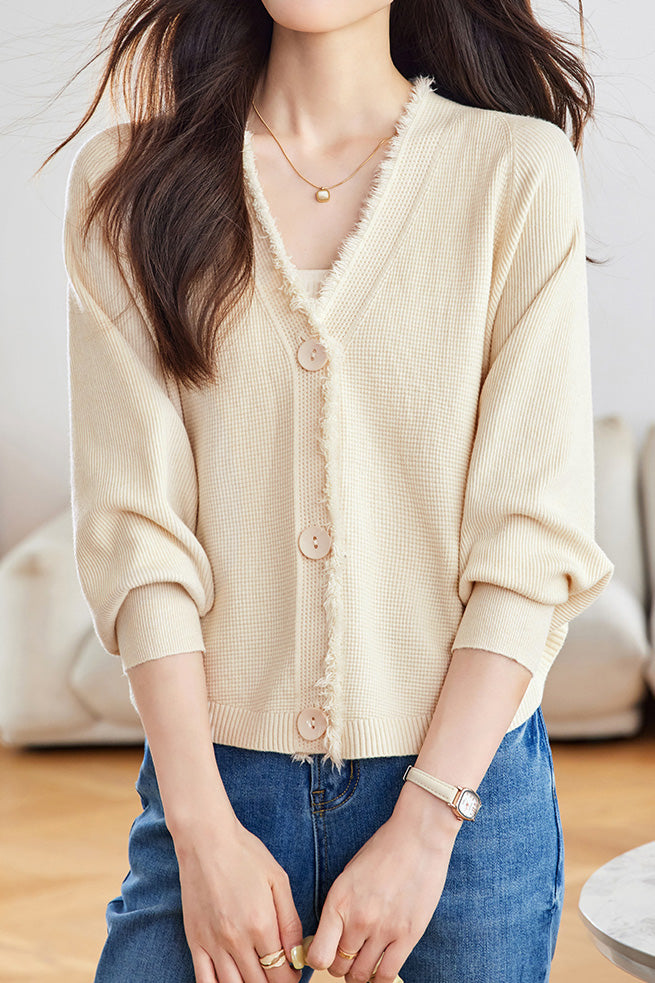 Casual Batwing Sleeve Fringed Knit Cardigan - liwisi