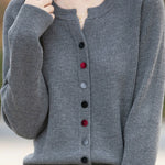 Casual Color-Block Button V-Neck Knitted Cardigan - liwisi