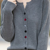 Casual Color-Block Button V-Neck Knitted Cardigan - liwisi
