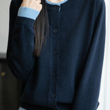 Casual Crew-Neck Fake Two-Piece Paneled Cardigan