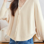 Casual Batwing Sleeve Fringed Knit Cardigan - liwisi