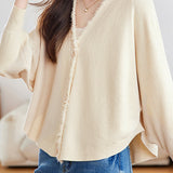 Casual Batwing Sleeve Fringed Knit Cardigan - liwisi