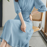 French-Style Three-Quarter Sleeve Elegant Dress - liwisi
