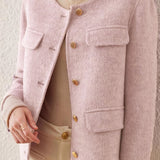 Elegant Round Neck Open-Front Short Double-Faced Wool Coat - liwisi