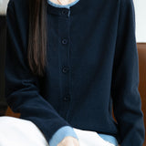 Casual Crew-Neck Fake Two-Piece Paneled Cardigan