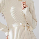 Bottle Neck Pleated Docking Knit Dress - 2 Colors Available