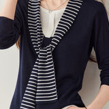 Casual Striped Spliced Tie Knit Top