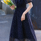 French Style Elegant Bow Polka Dot Dress