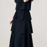 Exquisite Elegant Lapel Tiered Waist-Cinched A-Line Dress