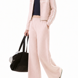 Casual Lapel Zip‑Up Long‑Sleeve Coat And High‑Waist Wide‑Leg Pants Set