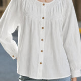 French Elegant Ruched Crinkled Texture Blouse