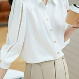Simple Design Fagoting Sleeve Shirt