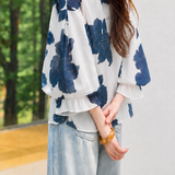 Elegant Chiffon Printed Seven-Point Sleeve Shirt