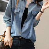 Casual Vertical Stripe Spliced Shirt With Flap Patch Pockets