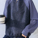 Casual Crew Neck Stripe Spliced Long Sleeve Sweatshirt