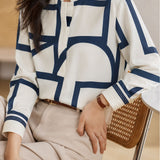 Light Luxury Commuter Wavy Abstract Printed Long Sleeve Blouse