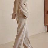 Two-Piece Set: Hooded Simple Parker with Slit Opening + Side Pocket Casual Long Wide Pants