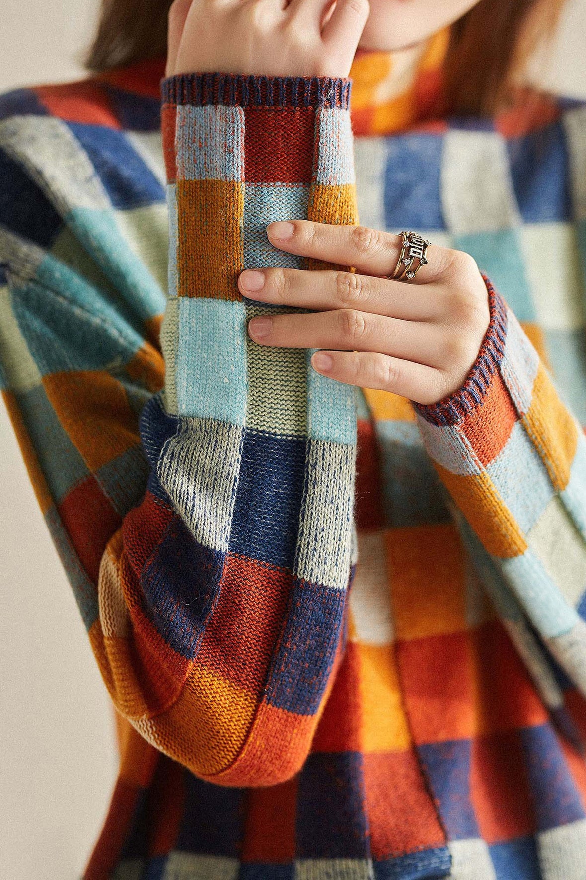 Turtle Neck Check Knit Top - liwisi