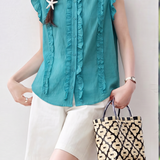 Elegant Commuter Cross Ruched Flutter Sleeve Blouse