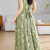 Elegant Satin V-neck Tie Waist Dress