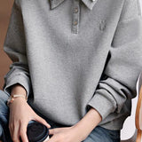 Double Polo Collar Logo Embroidered Drop Shoulder Sweatshirt