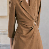 Exquisite Commuter Seven-Quarter Sleeve Twist Gathered Waist Cropped Blazer Dress