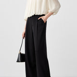 Casual Vertical Textured Ruched Lantern Sleeve Blouse