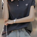 Casual color-block polo collar T-shirt. - liwisi