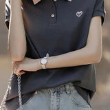 Casual color-block polo collar T-shirt. - liwisi