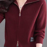 Casual Multi-Collar Zip Label Knit Cardigan