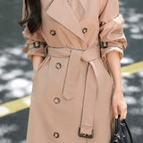 Elegant Commuter Double-Breasted Tie Waist Trench Coat