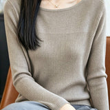 Commuter Spliced Ribbed Big Round Neck Knit Sweater