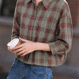 Elegant Casual Plaid Lapel Five-Quarter Sleeve Blouse