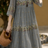 Graceful Floral V-neck Hooded Lace Embroidered Dress