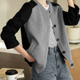 Loose Fit Color Block Spliced Cardigan