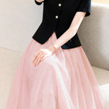 Elegant Commuter Fake Two-piece Spliced Mesh Dress