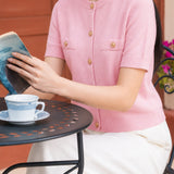 Elegant Date Crew Neck Single-breasted Short Sleeve Knit Cardigan