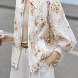 Casual Lapel Printed 3D Embroidered Lantern‑Sleeve Jacket