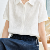 Casual Commuter 3D Bubble Crinkle Textured Drawstring Blouse