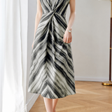 French Elegant V-neck Striped Dress