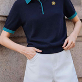 Exquisite Commuter Floral Embroidery Hollow-Out Knit T-Shirt