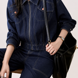 Casual Topstitch Zipper Patch‑Pocket Denim Set