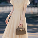 Elegant Pleated Ruffle Chiffon Ruffle Sleeve Dress